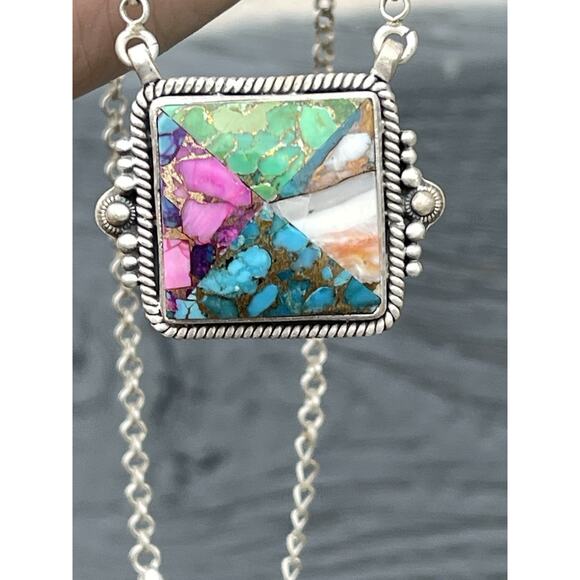 Turquoise & Spiny Oyster  Inlay Necklace - Picture 1 of 9